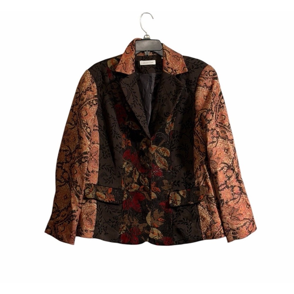 Coldwater Creek Sz 18W Blazer Multicolor Patchwork Tapestry Boho Artsy Fall